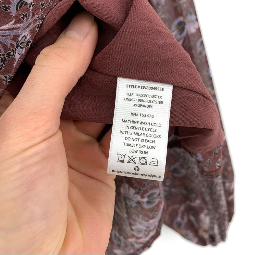 EVEREVE Cleo Floral Blouse Maroon Purple L - Picture 8 of 9